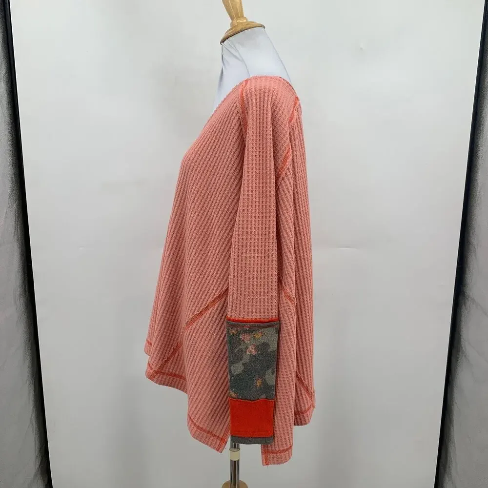 Free People Top Women XS Extra Small Lovin Leopard Thermal Waffle Knit Oversized